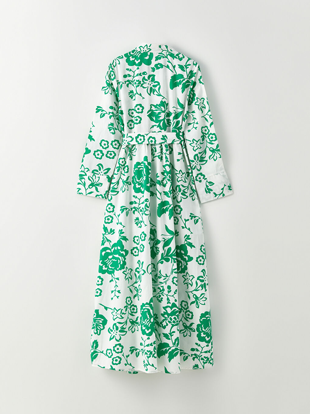 Ekru Desenli Uzun Kollu Poplin Kadın Gömlek Elbise-6