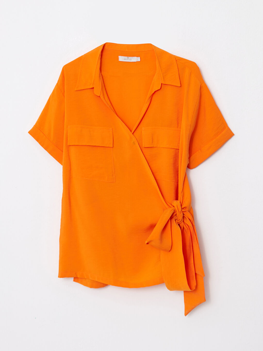 V-Ausschnitt Schlicht Kurzarm Gebundene Detailierte Bluse für Damen-14