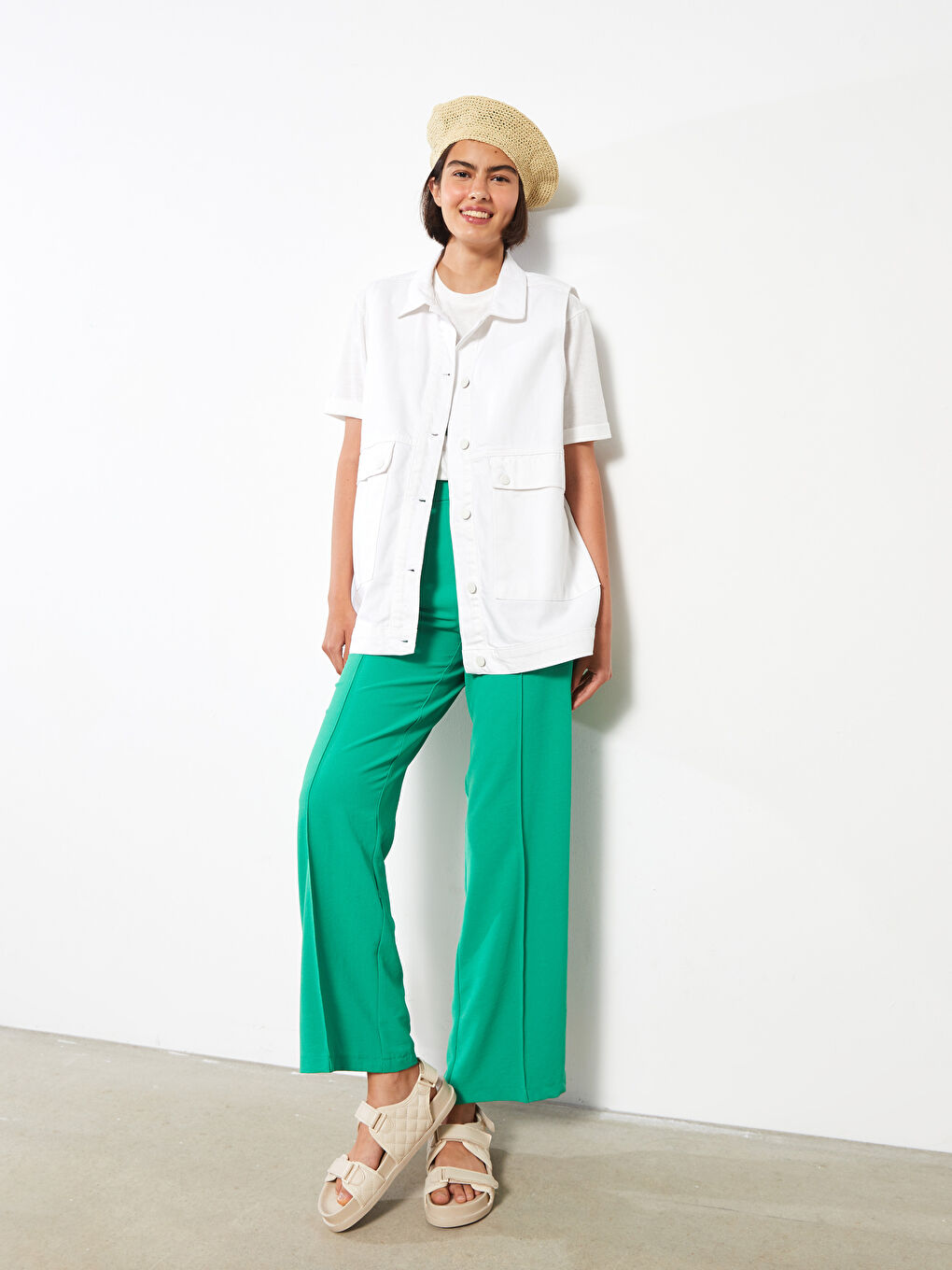 Women's Shirt Neck Regular Jean Vest-1