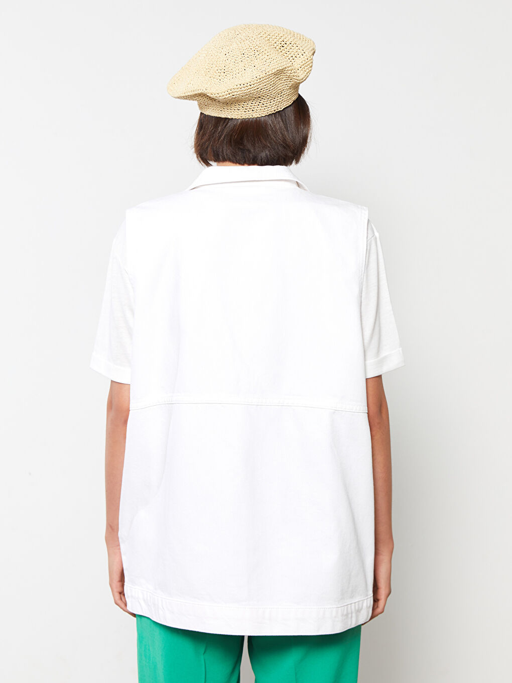 Women's Shirt Neck Regular Jean Vest-3