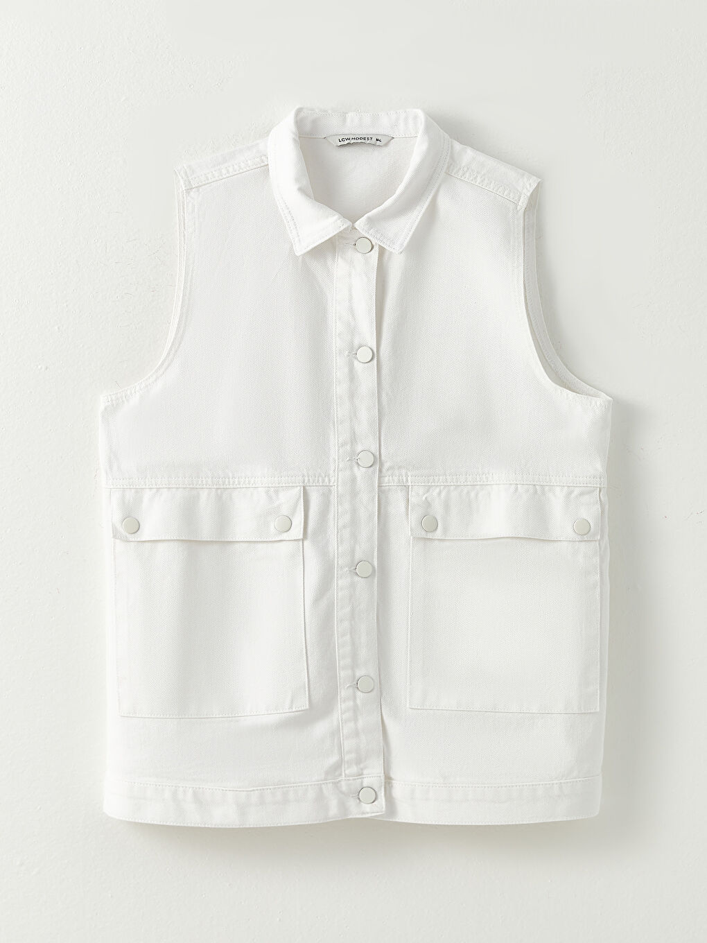 Women's Shirt Neck Regular Jean Vest-4