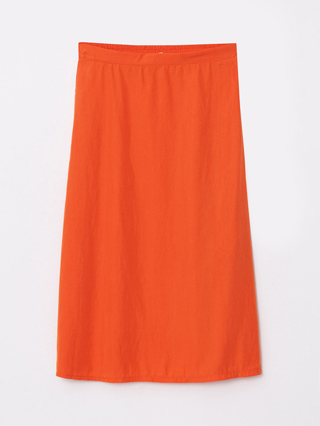Turuncu Beli Lastikli Düz A Kesim Kadın Etek-4