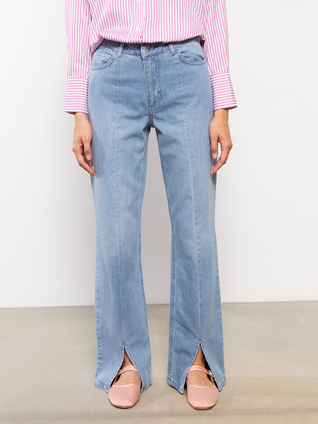 İndigo Rahat Kalıp Düz Paçası Yırtmaçlı Kadın Rodeo Jean Pantolon-2