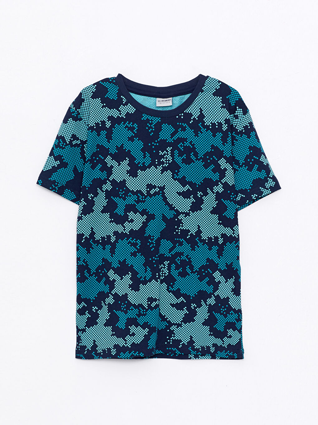 Yeşil Bisiklet Yaka Desenli Kısa Kollu Pamuklu Erkek Çocuk Tişört