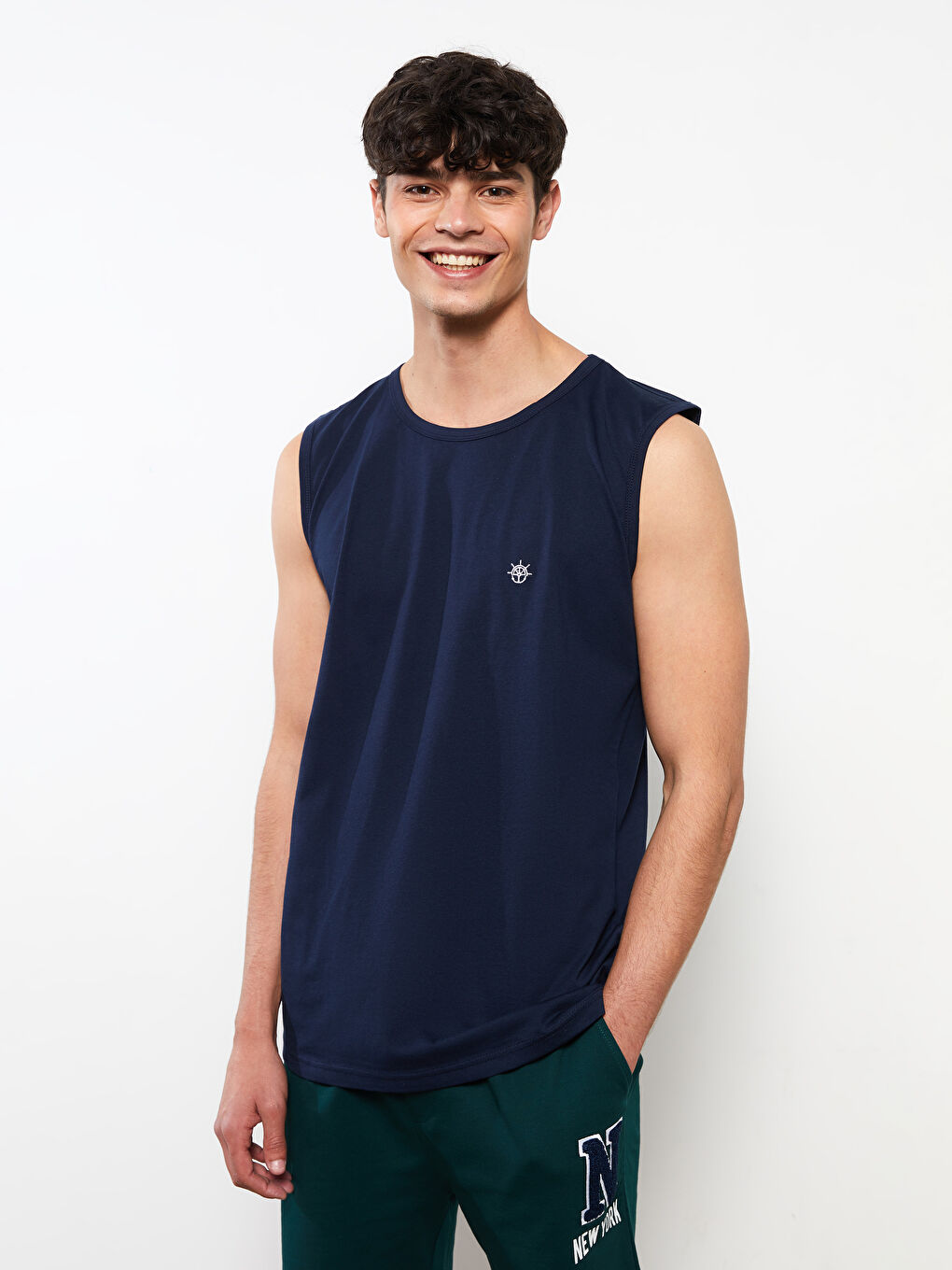 Lacivert Bisiklet Yaka Kolsuz Pamuklu Erkek Atlet