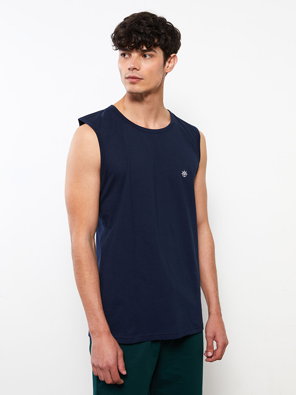 Lacivert Bisiklet Yaka Kolsuz Pamuklu Erkek Atlet-1