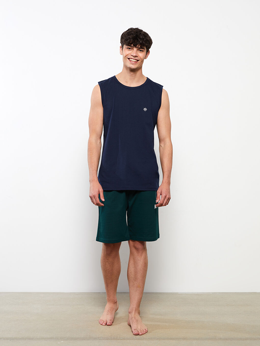 Lacivert Bisiklet Yaka Kolsuz Pamuklu Erkek Atlet-2