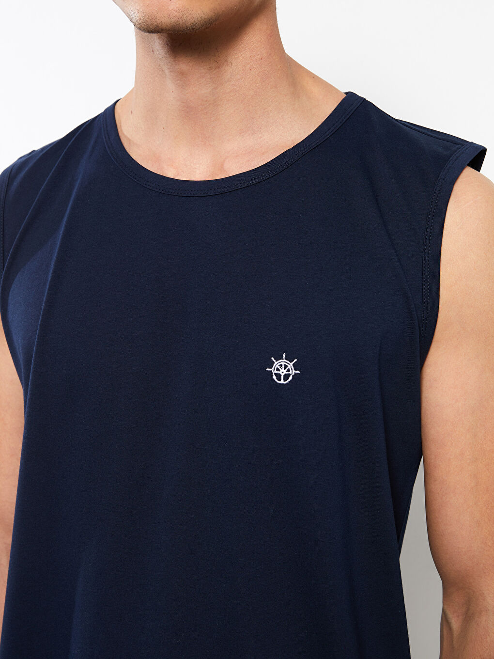 Lacivert Bisiklet Yaka Kolsuz Pamuklu Erkek Atlet-3