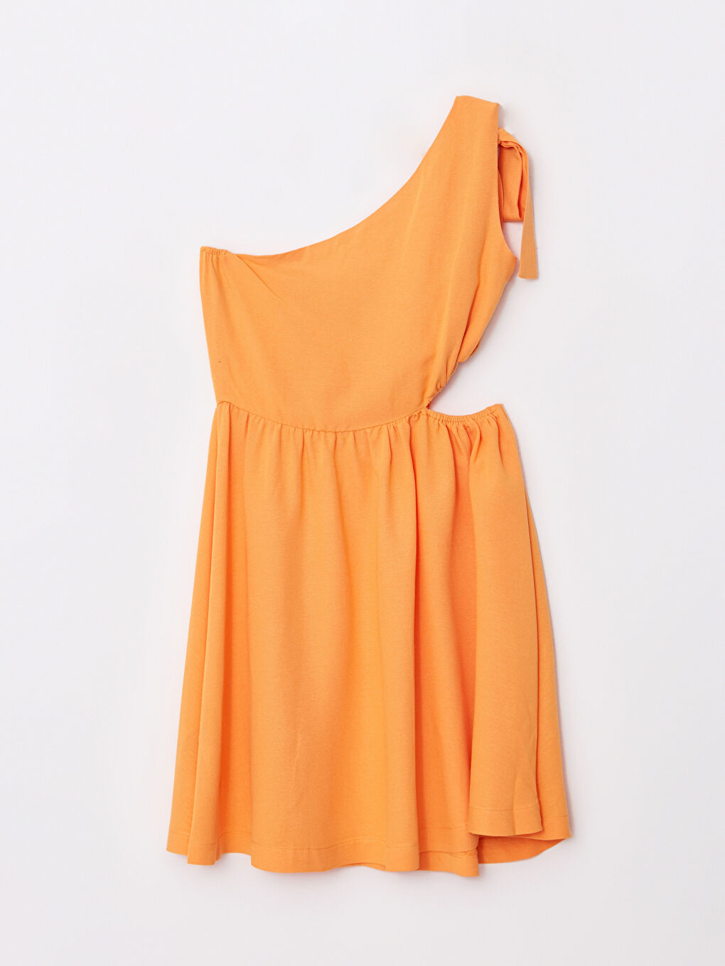 Turuncu Düz Tek Omuz Kadın Elbise-6