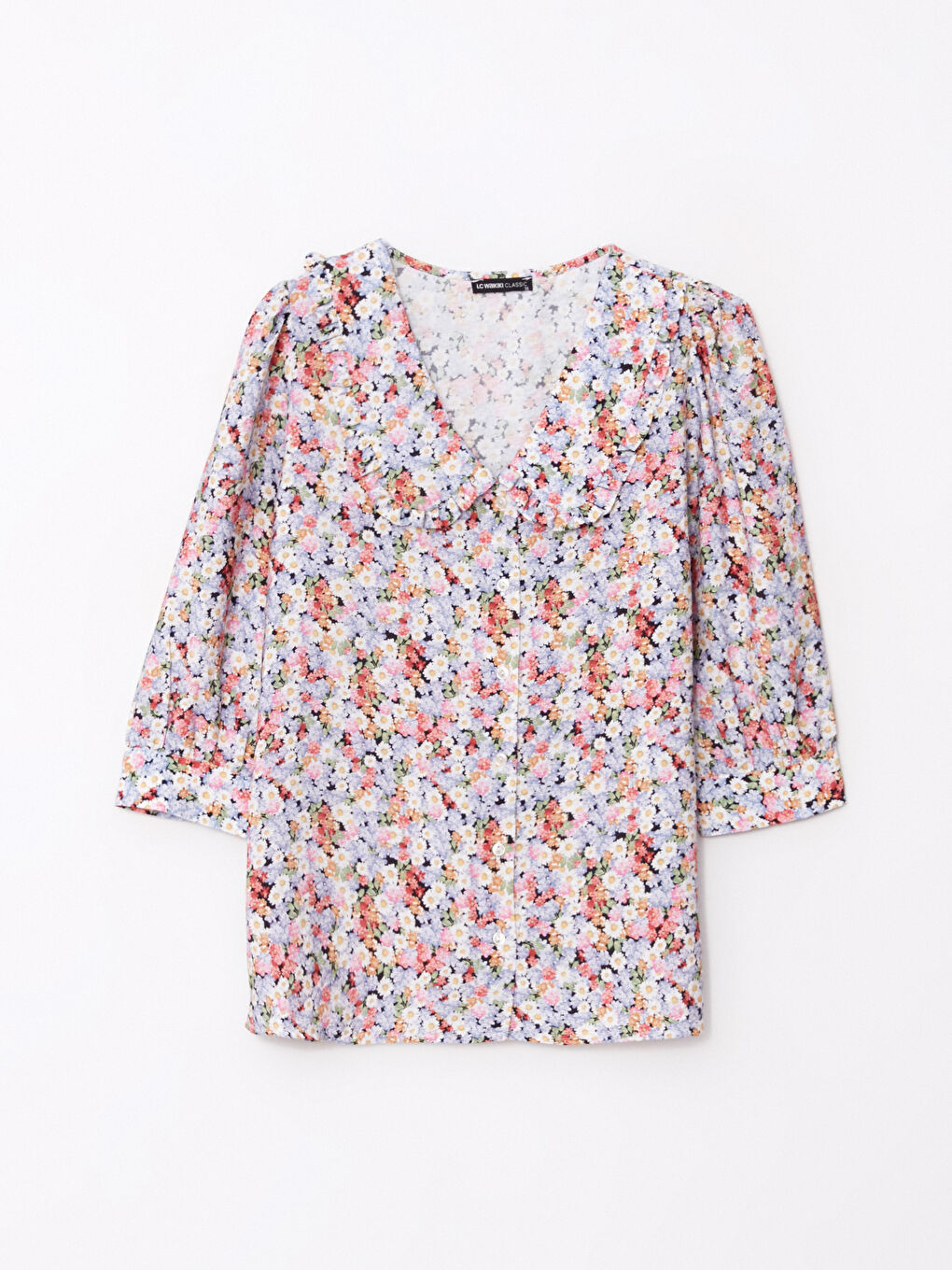 Baby Collar Floral Viscose Women's Blouse-5