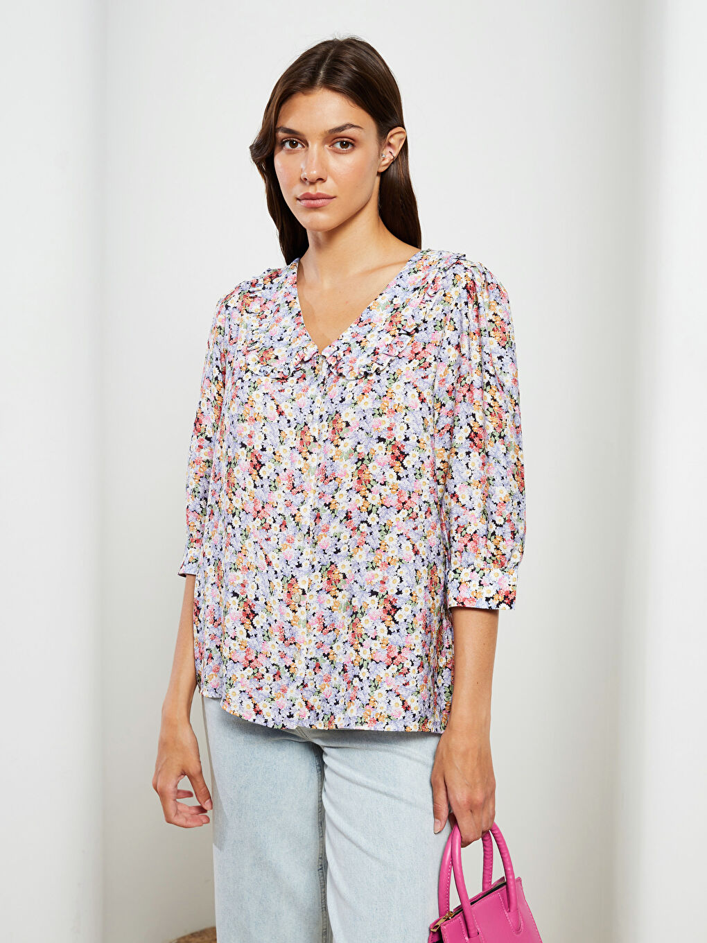 Baby Collar Floral Viscose Women's Blouse-1