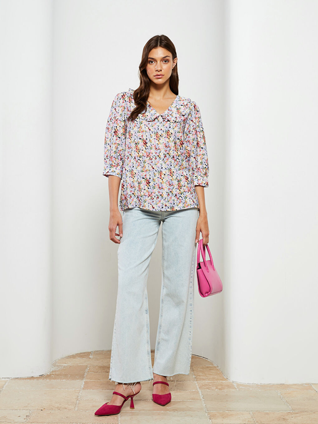 Baby Collar Floral Viscose Women's Blouse-2