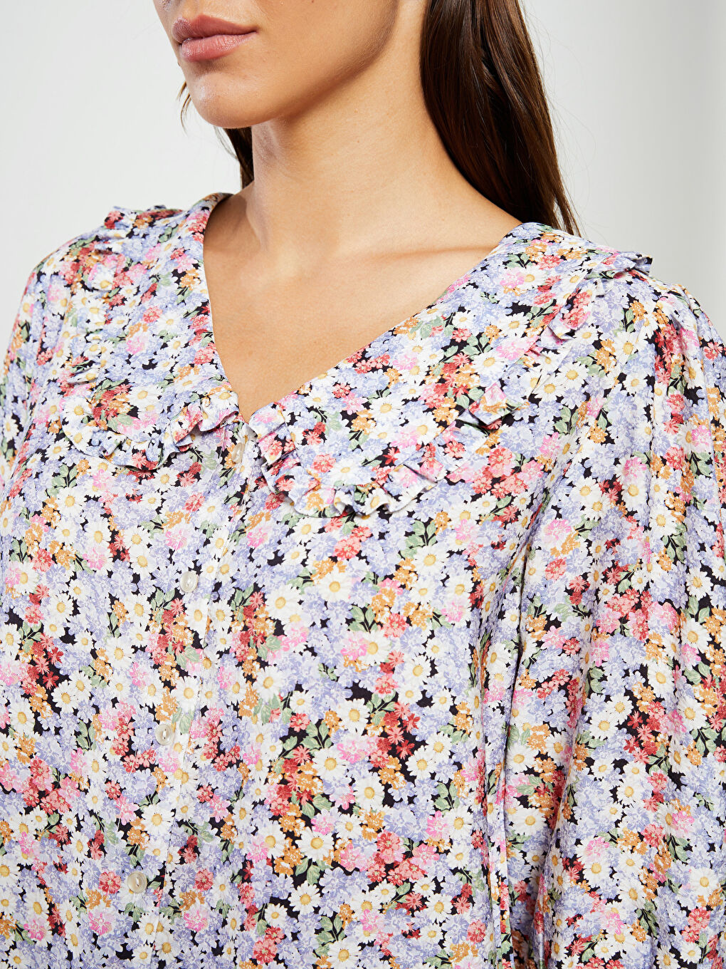 Baby Collar Floral Viscose Women's Blouse-3
