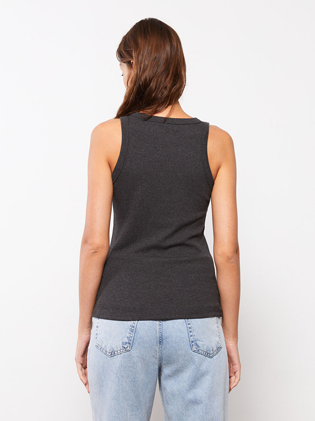 Antrasit Kadın Bisiklet Yaka Düz Atlet-4