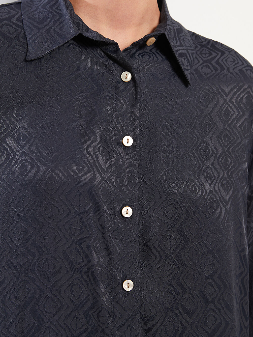 Antrasit Düz Uzun Kollu Viskon Kadın Gömlek Tunik-3