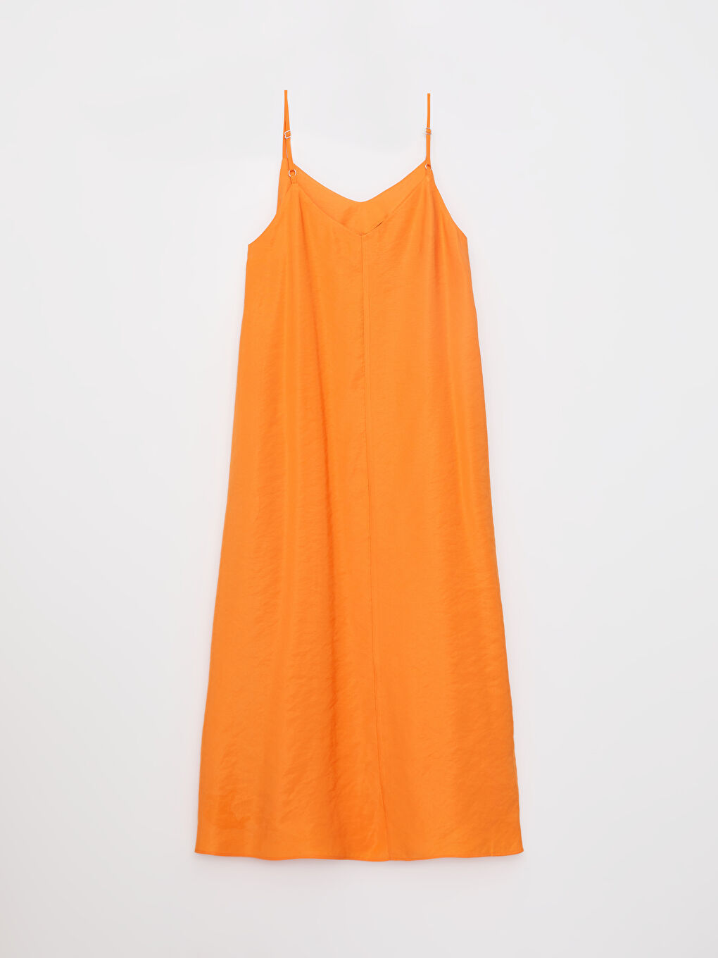 Turuncu V Yaka Düz Askılı Kadın Elbise-6