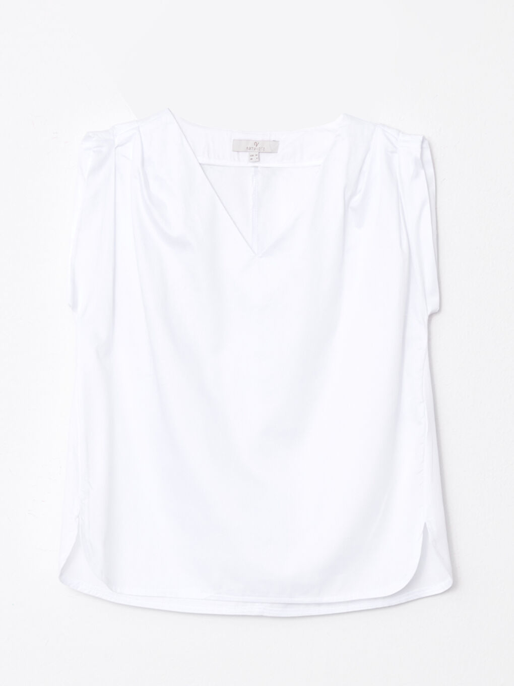 بلوزة قطن ياقة على شكل حرف V كم قصير مستقيمة للسيدات-6