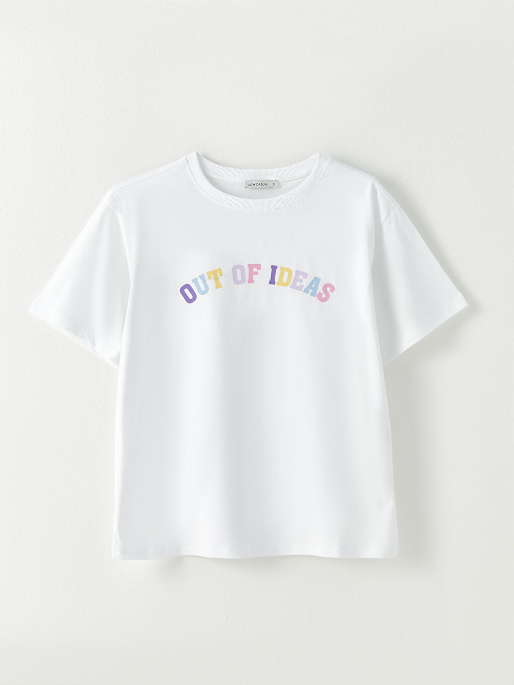 Beyaz Bisiklet Yaka Yazı Baskılı Kısa Kollu Kadın Tişört-5