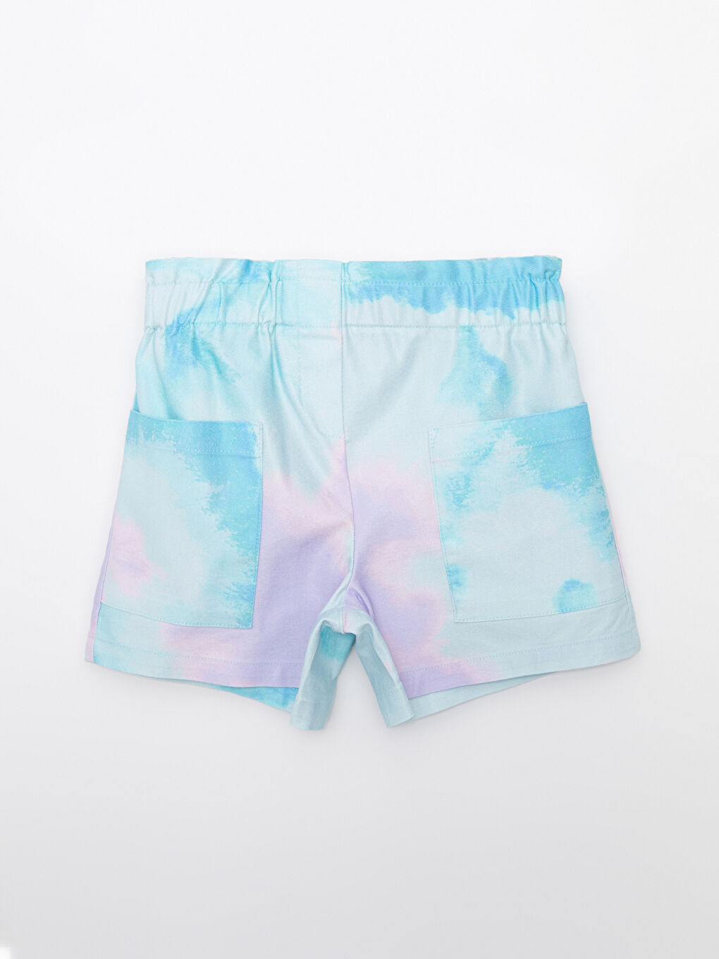 Mavi Beli Lastikli Batik Desenli Gabardin Kız Çocuk Şort