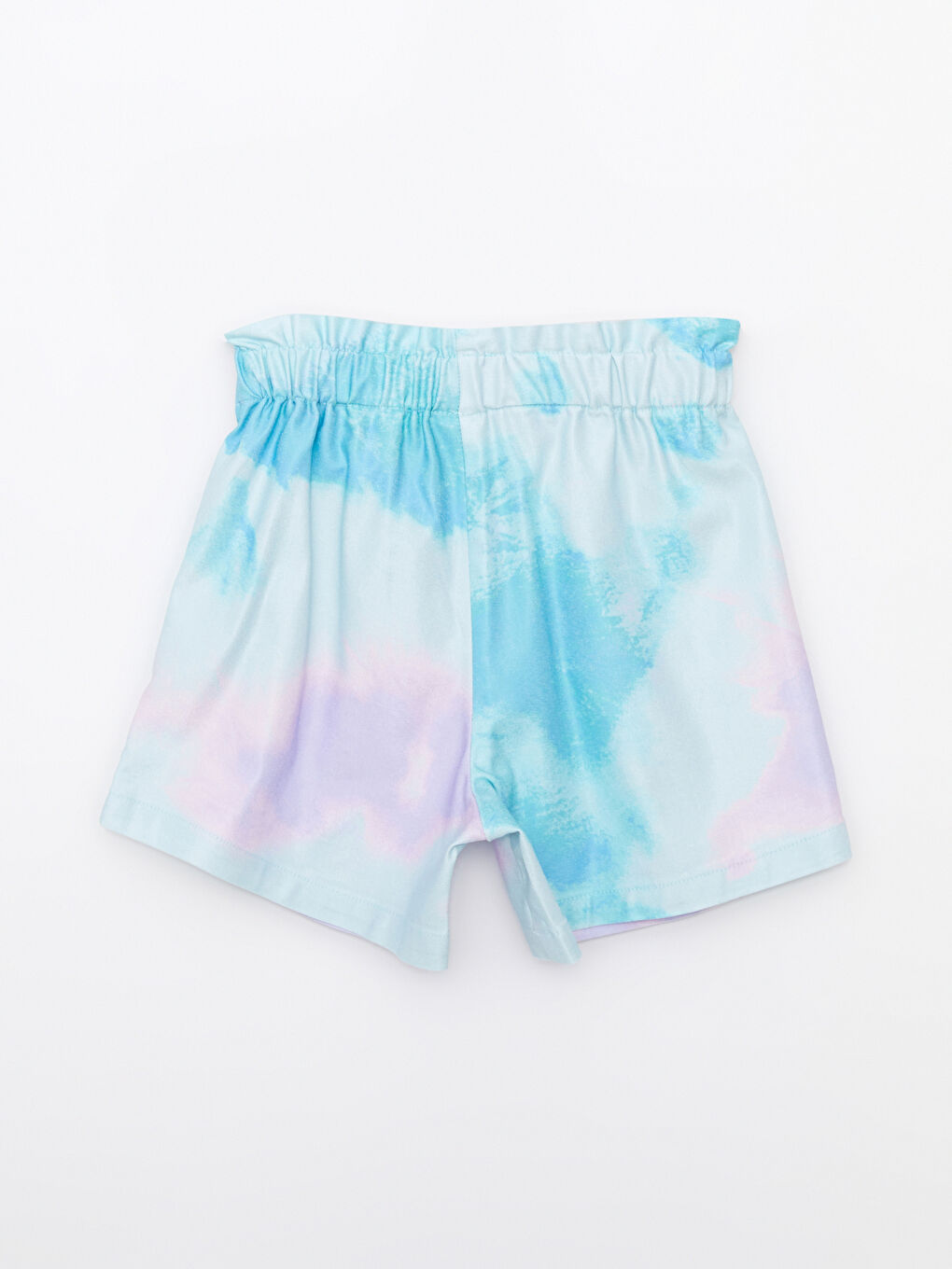 Mavi Beli Lastikli Batik Desenli Gabardin Kız Çocuk Şort-1