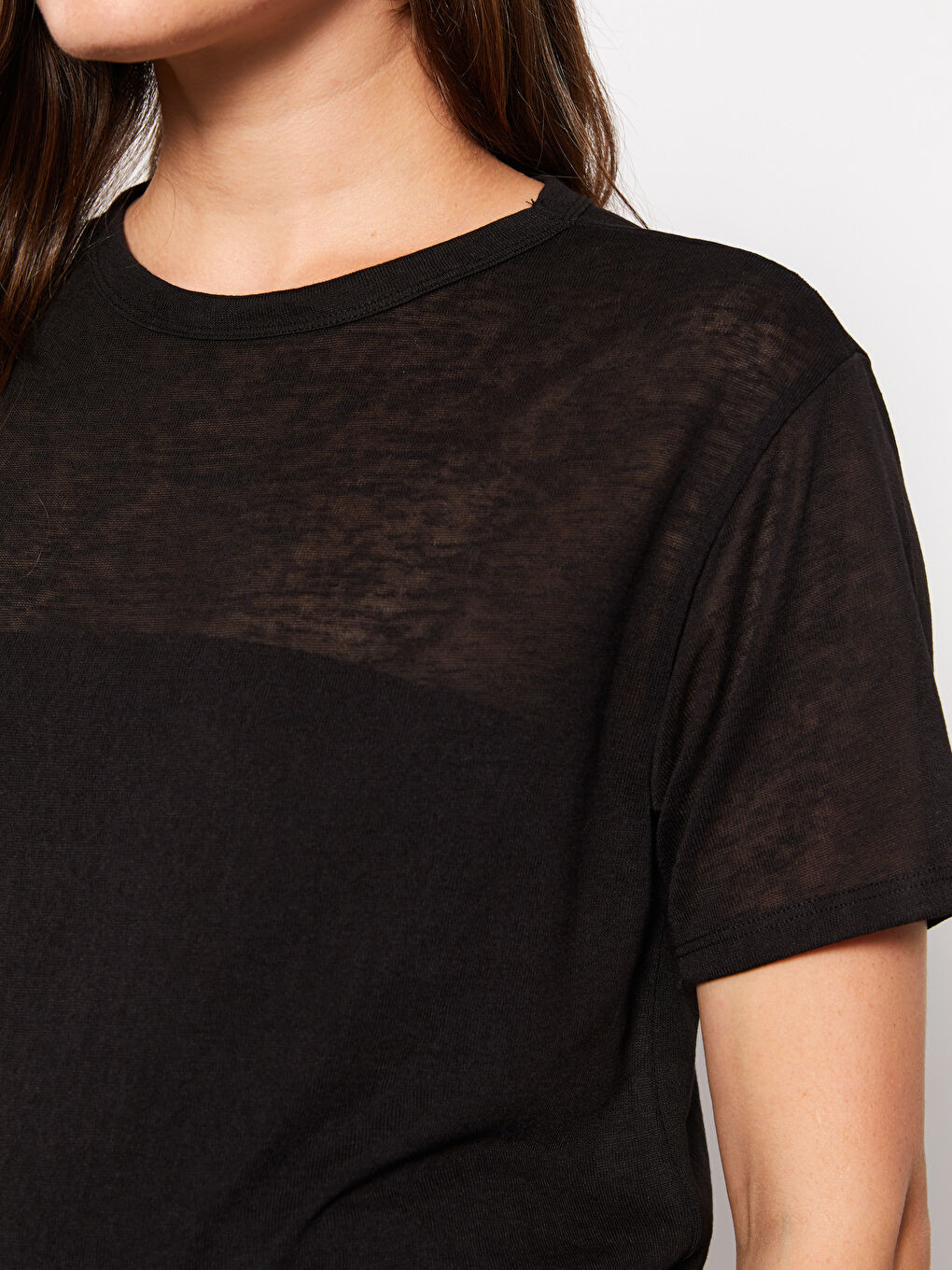 Siyah Bisiklet Yaka Düz Kısa Kollu Hamile Tişört-3