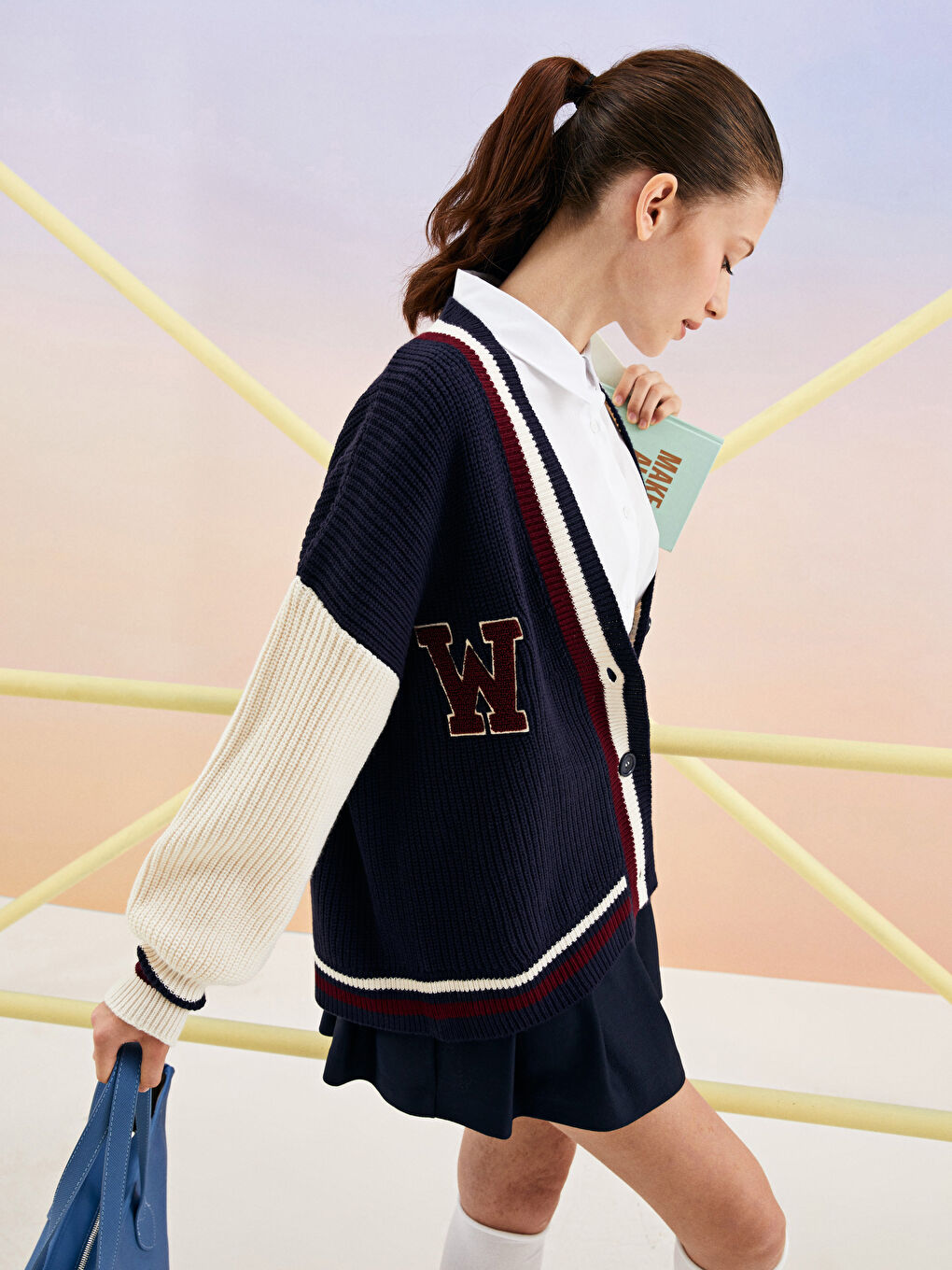 V Neck Color Block Long Sleeve Women's Knitwear Cardigan-3