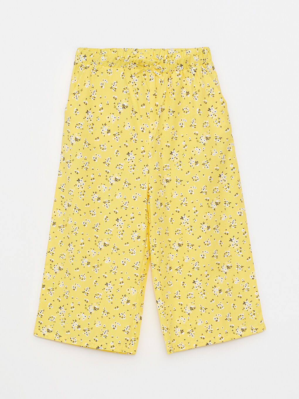 Sarı Beli Lastikli Desenli Poplin Kız Çocuk Kapri
