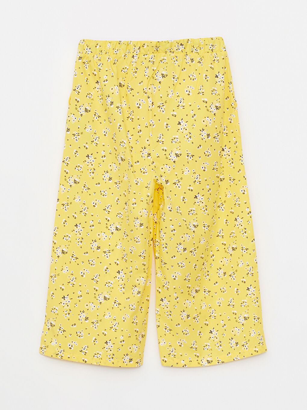 Sarı Beli Lastikli Desenli Poplin Kız Çocuk Kapri-1