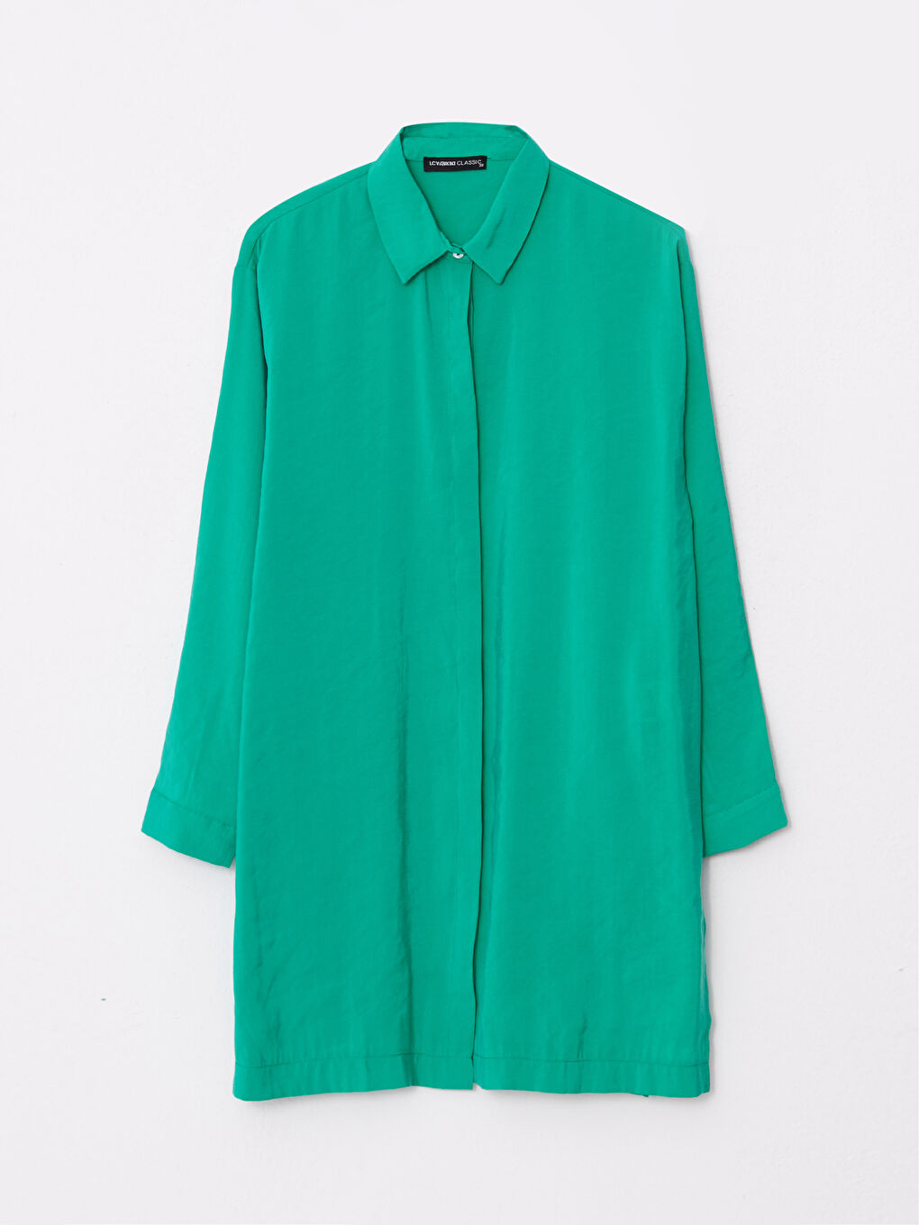 Yeşil Düz Uzun Kollu Kadın Gömlek Tunik-5