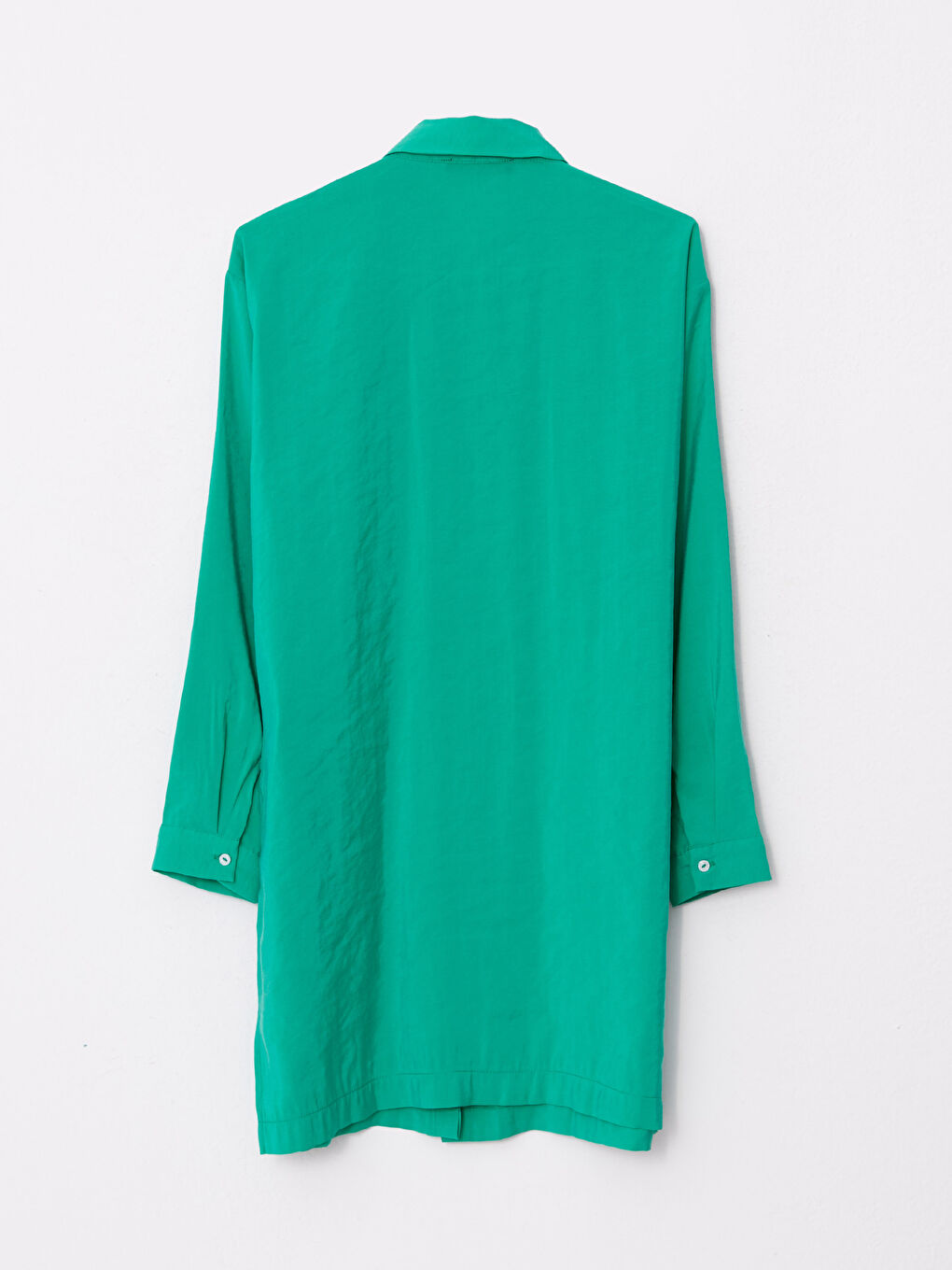 Yeşil Düz Uzun Kollu Kadın Gömlek Tunik-6