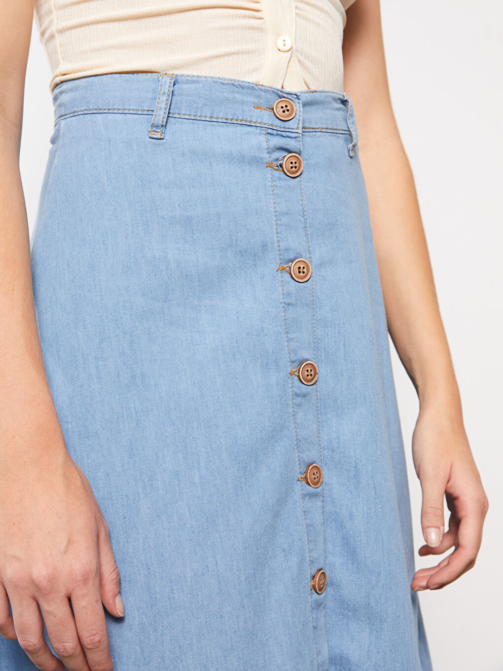 LCW Vision Indigo Kadın Düz Jean Etek - 2