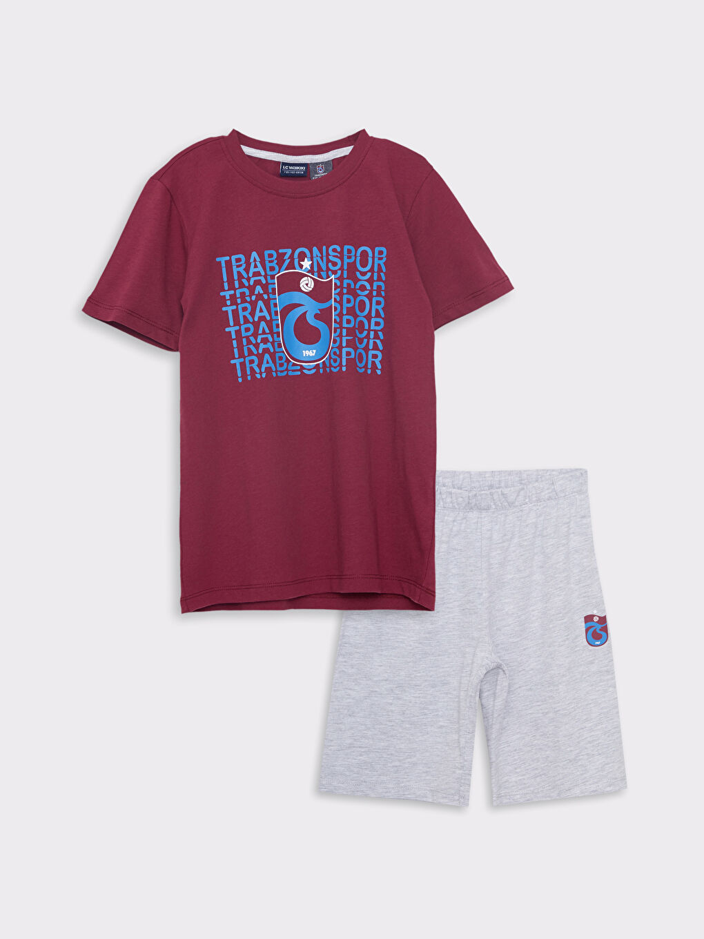 Bordo Bisiklet Yaka Trabzonspor Baskılı Kısa Kollu Erkek Çocuk Şortlu Pijama Takımı