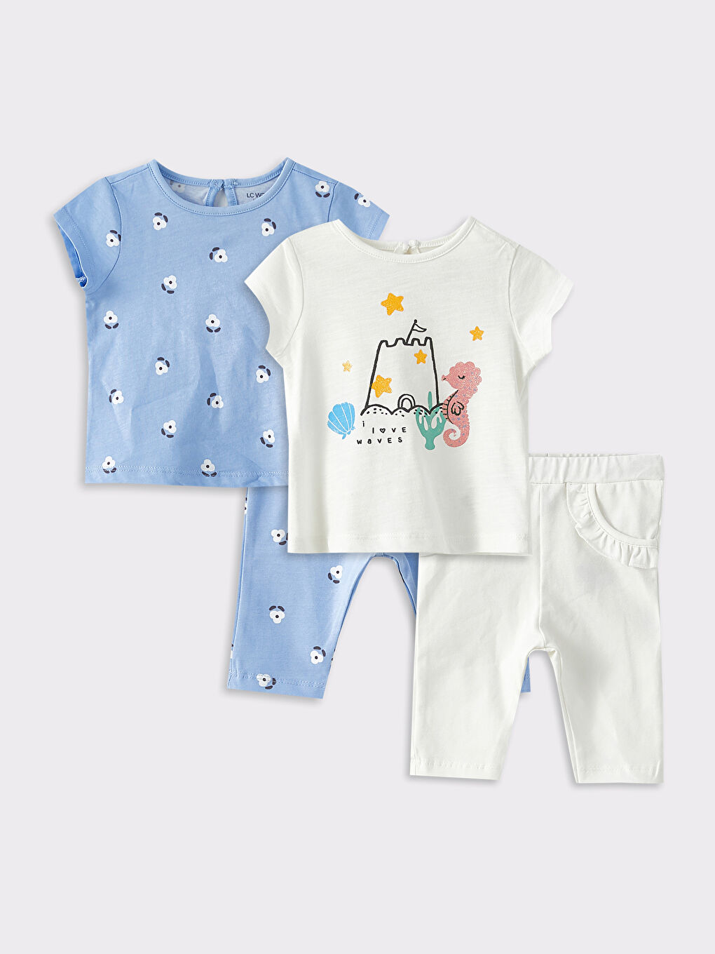 T-shirt et Leggings Imprimés à Manches Courtes Col Rond pour Bébé Fille - Lot de 4 Pièces