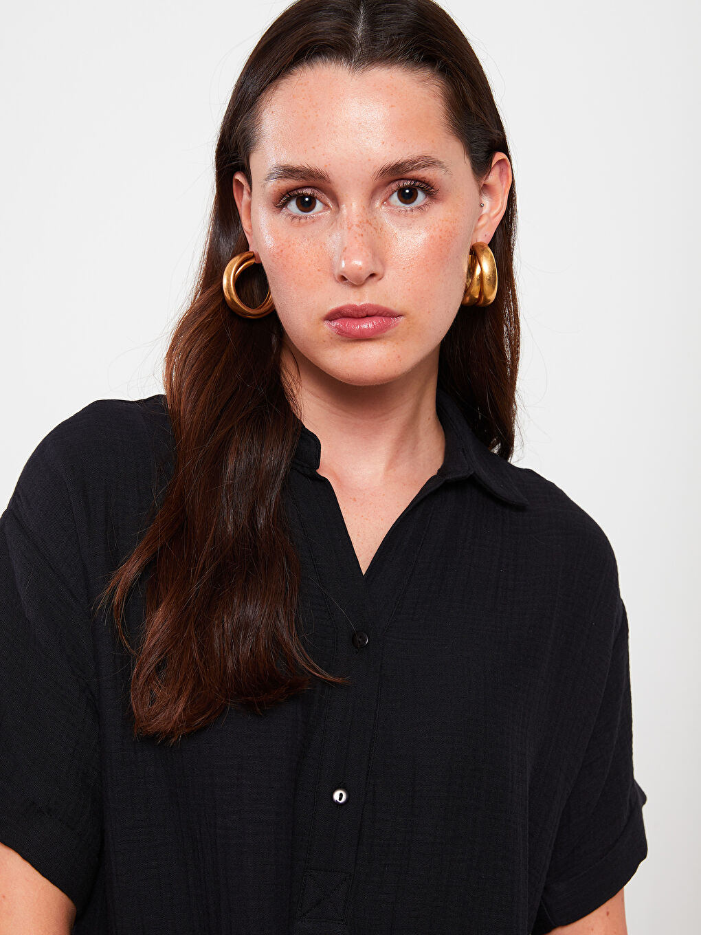 Collared Neck Plain Short Sleeve Women's Dress-2