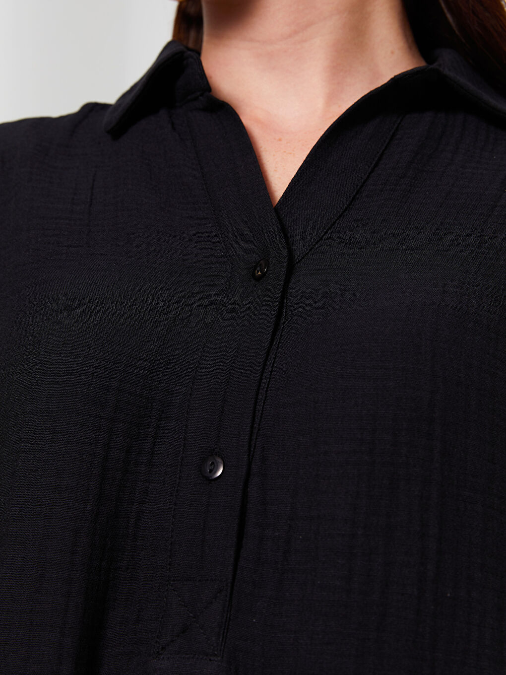 Collared Neck Plain Short Sleeve Women's Dress-3