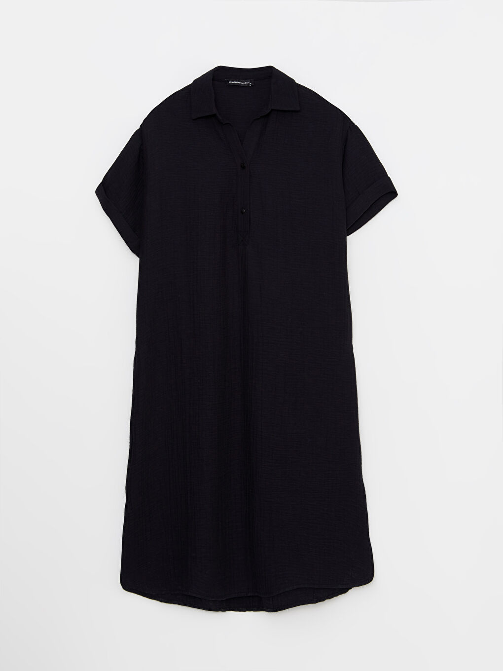 Collared Neck Plain Short Sleeve Women's Dress-5