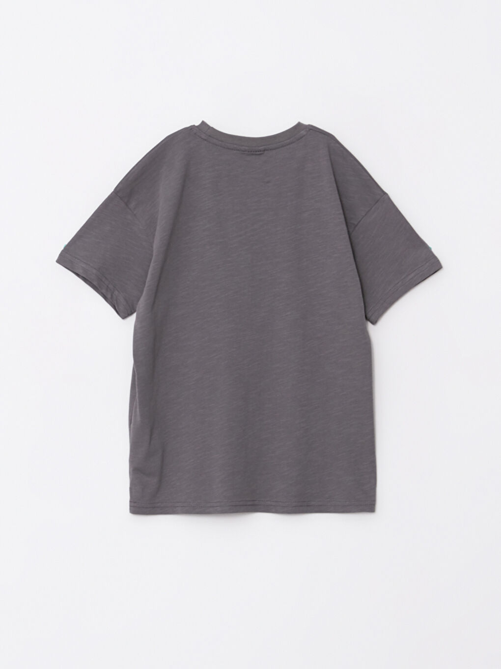 Gri Bisiklet Yaka Baskılı Kısa Kollu Pamuklu Erkek Çocuk Tişört-1