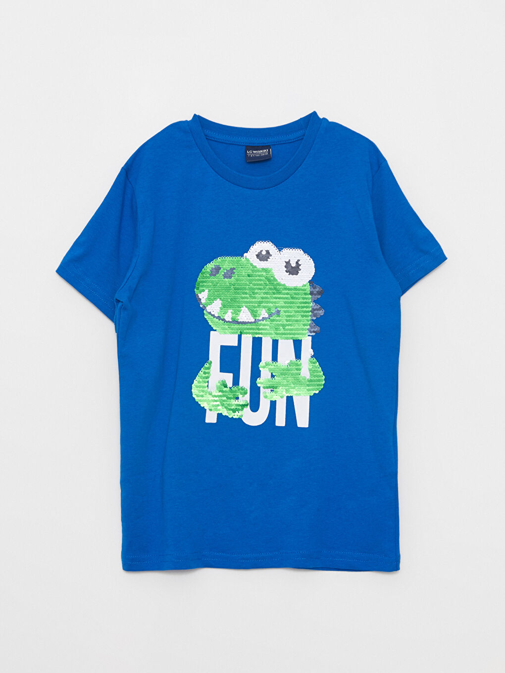 Crew Neck Printed Double Sided Sequined Short Sleeve Cotton Boy T-Shirt