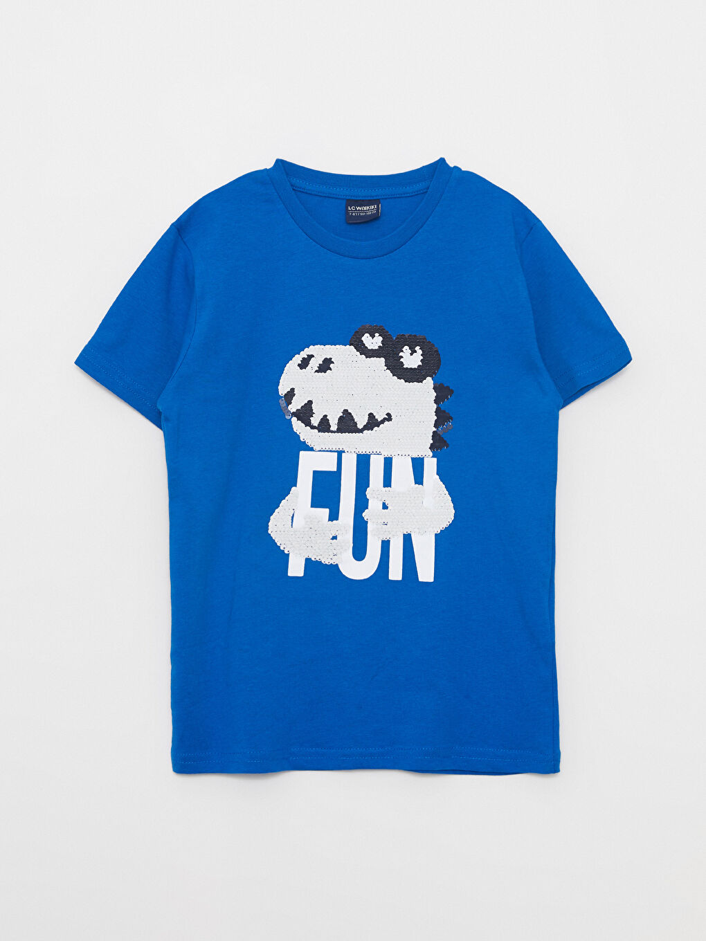 Crew Neck Printed Double Sided Sequined Short Sleeve Cotton Boy T-Shirt-1