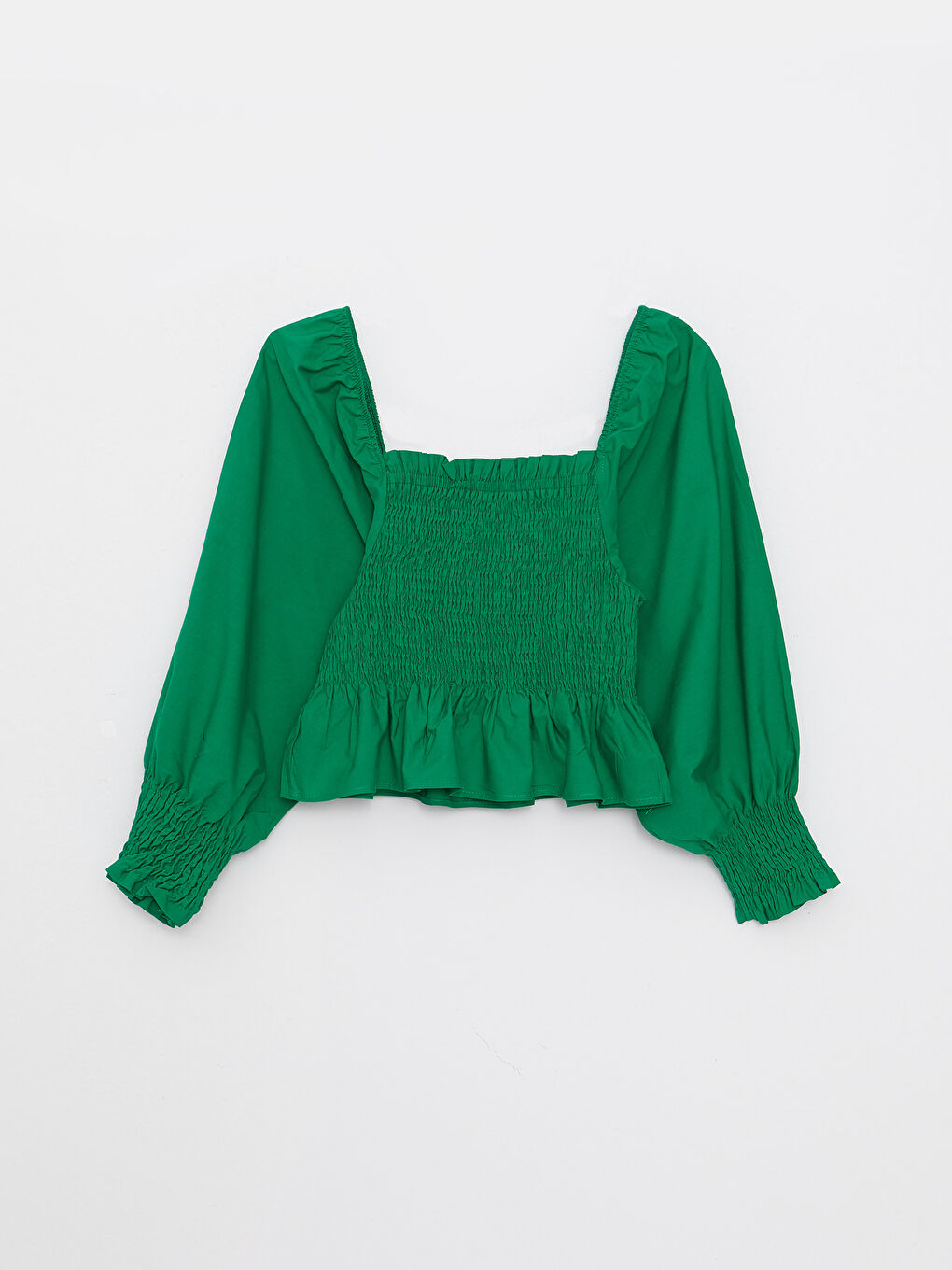 بلوزة كم طويل بوبلين ياقة مربعة للسيدات-6