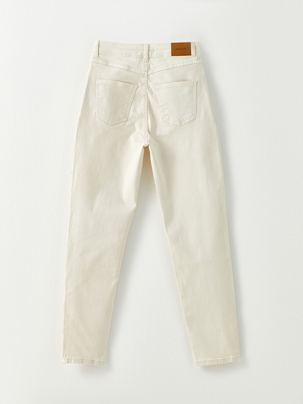 XSIDE Ekru Mom Fit Düz Cep Detaylı Kadın Jean Pantolon - 6