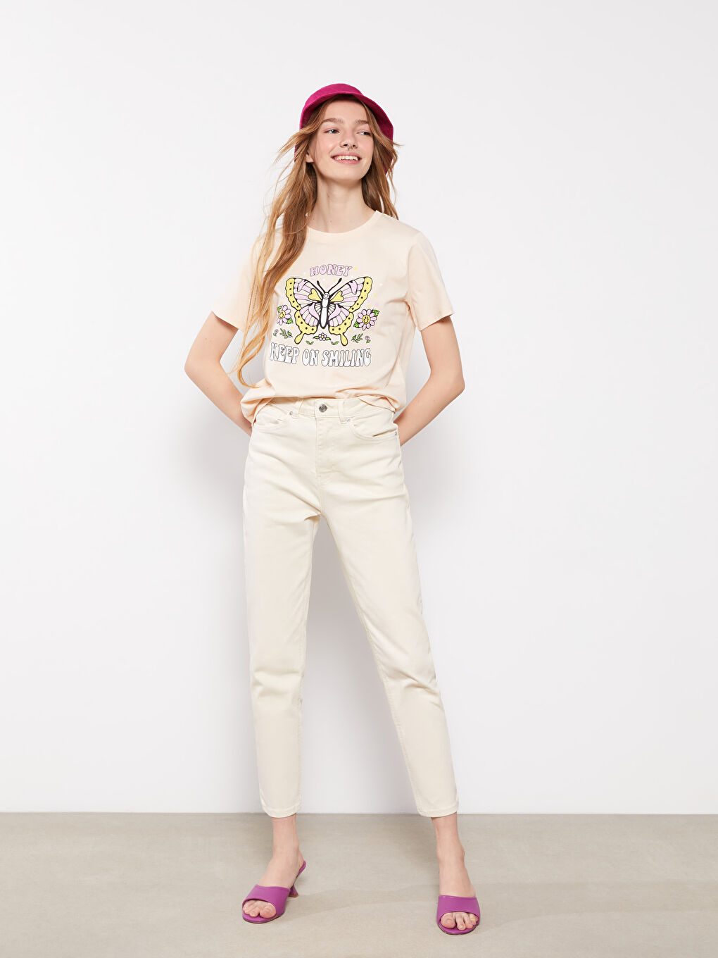 XSIDE Ekru Mom Fit Düz Cep Detaylı Kadın Jean Pantolon - 1