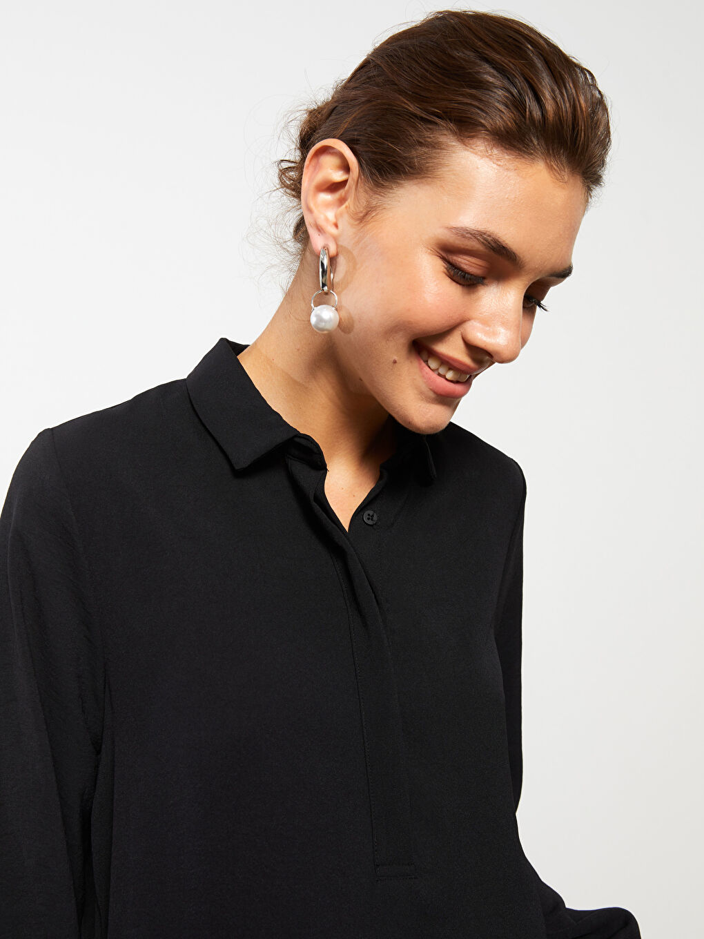 قميص تونيك للسيدات كم طويل سادة-2