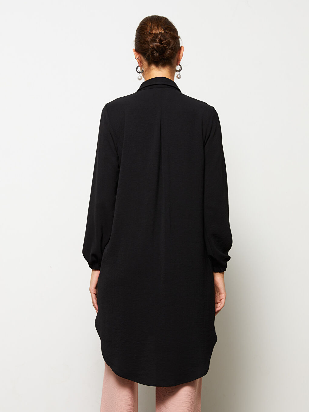 قميص تونيك للسيدات كم طويل سادة-4