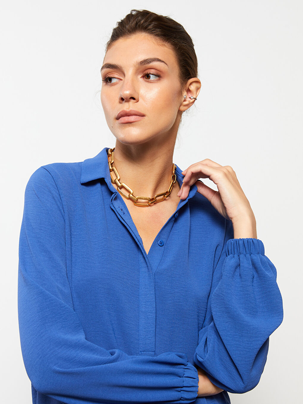 قميص تونيك للسيدات كم طويل سادة-2