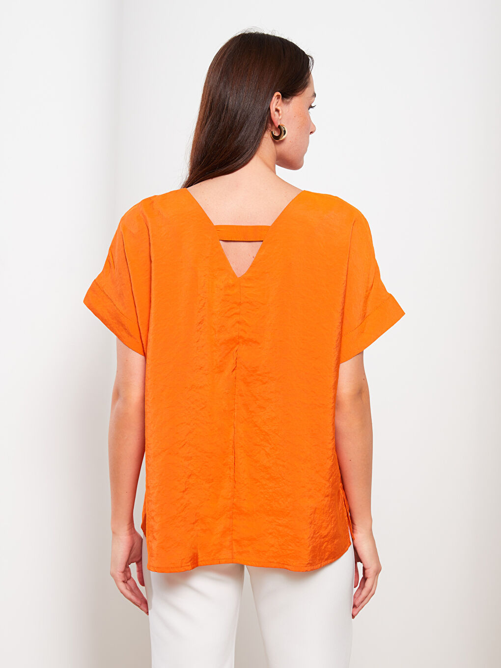 V-Neck Plain Short Sleeve Women's Blouse-3