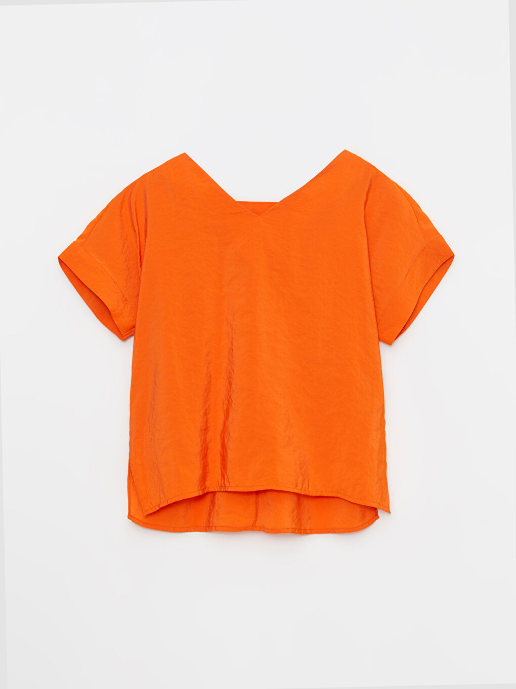 V-Neck Plain Short Sleeve Women's Blouse-5