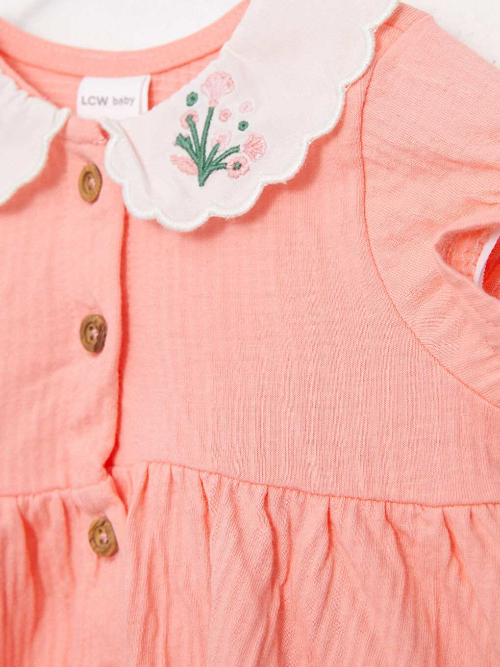 Baby Collar Short Sleeve Embroidery Detailed Baby Girl Dress-3