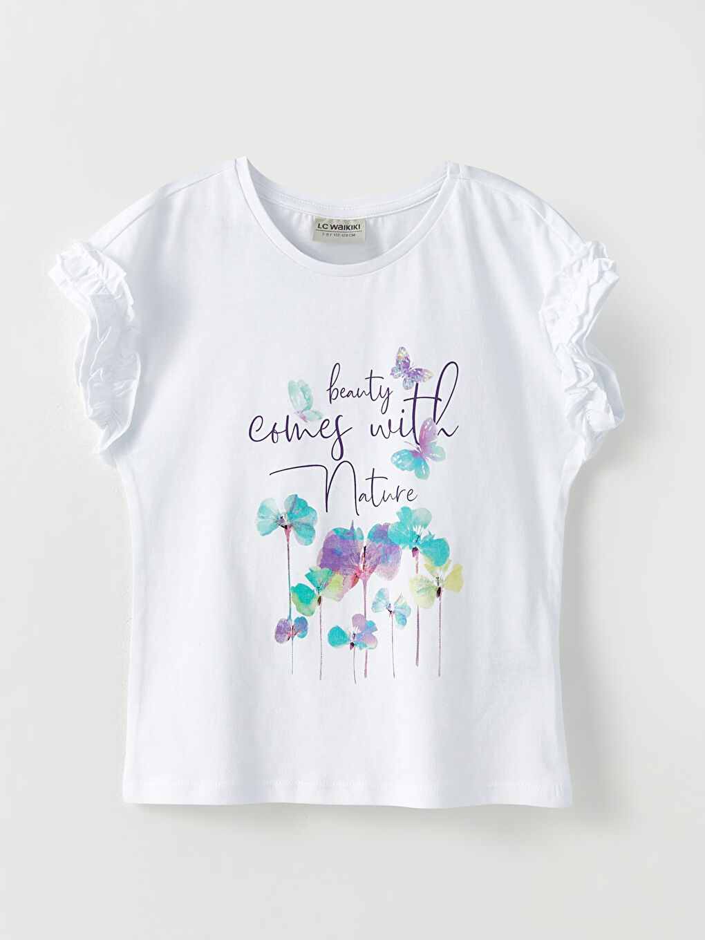 Crew Neck Printed Short Sleeve Cotton Girl T-shirt