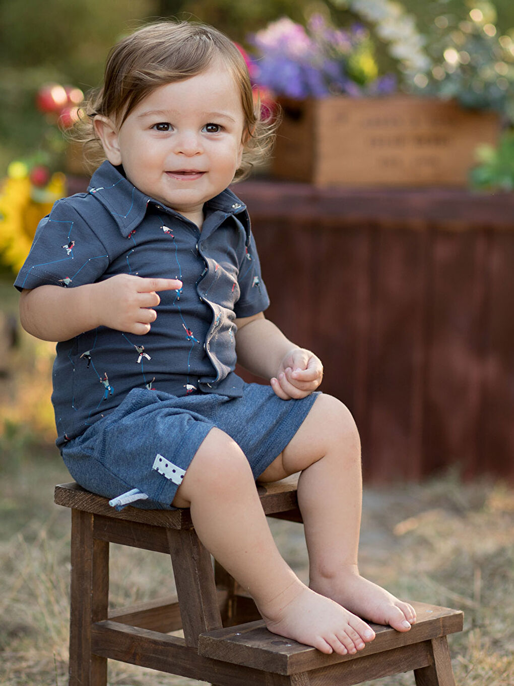 İndigo Beli Lastikli Bebek Şort